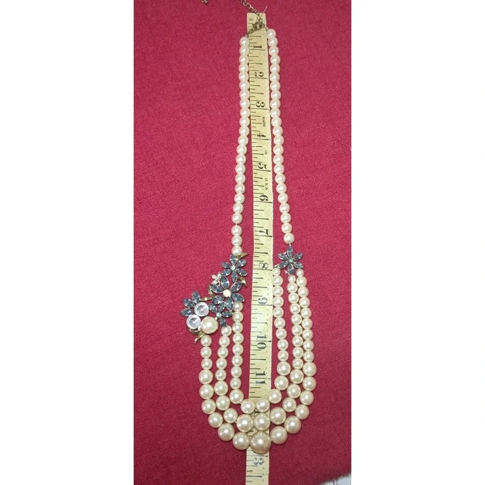 Vintage Faux Pearl And Rhinestone 3‎ Strand Necklace